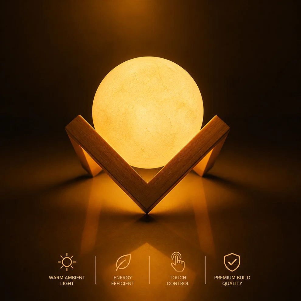 🌙 Moon Glow LED Night Lamp with Wooden Stand