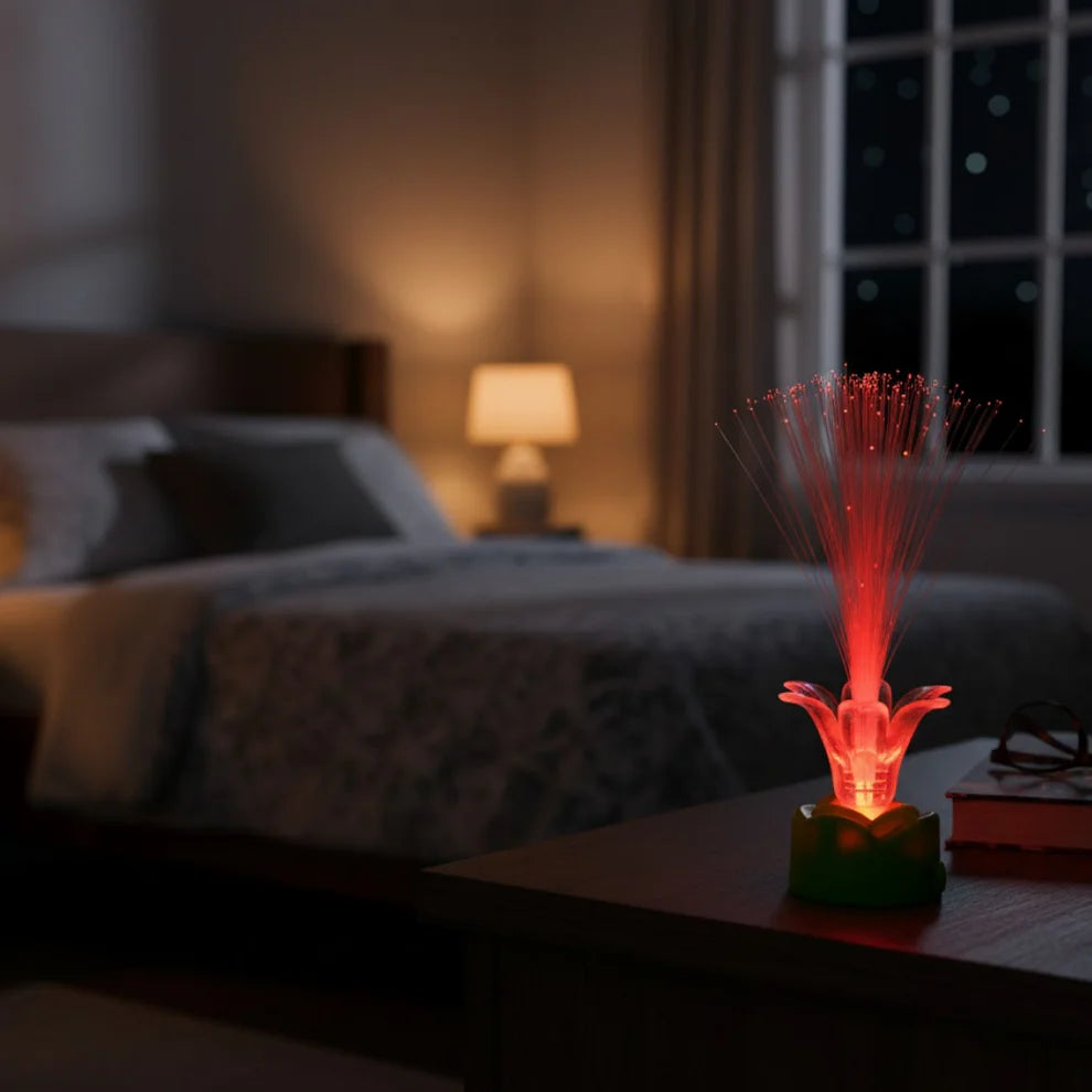 Fiber Optic Lotus LED Night Lamp | Color Changing Decorative Table Light