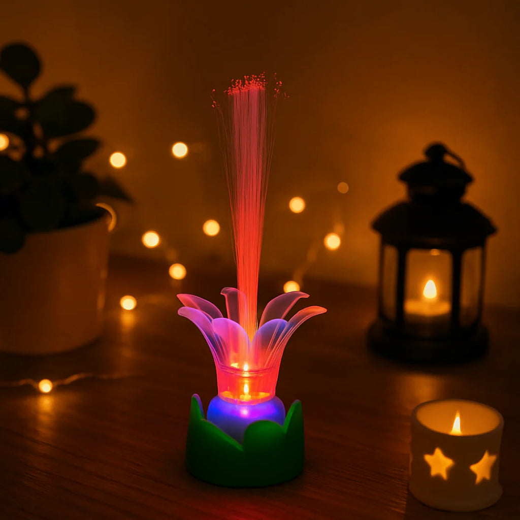 Fiber Optic Lotus LED Night Lamp | Color Changing Decorative Table Light