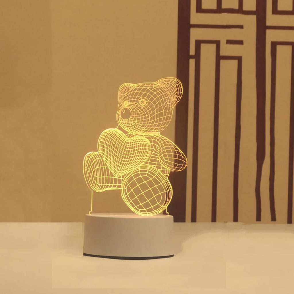 3D Teddy Bear LED Night Lamp | Acrylic Illusion Table Light for Bedroom & Kids Room