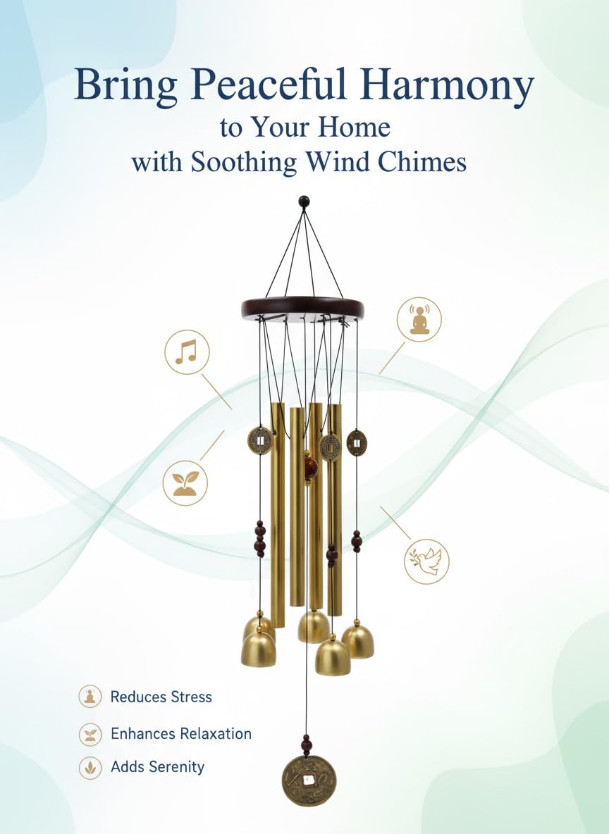 Decorative Wind Chime for Home | Wooden House with Bells Colourful Beads | Positive Energy Balcony Living Room Hall Garden Home Decor (Wind Chimes Metal Bells)