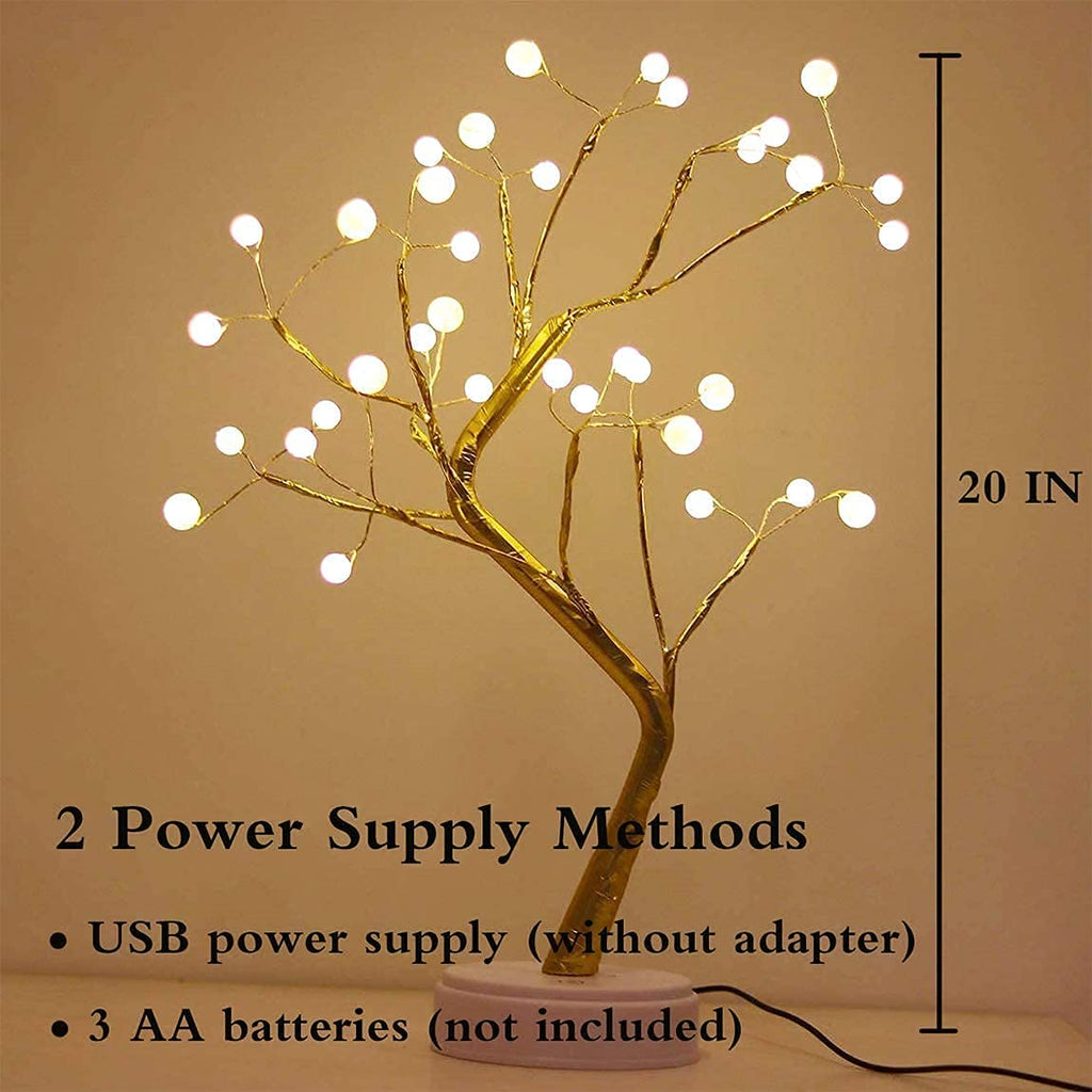 REFULGIX 36 LED Pearl Bonsai Tree Lamp with Touch Switch | USB & Battery Operated Decorative Light for Home, Bedroom, Festival, Gift Use (Warm White, Pack of 1)