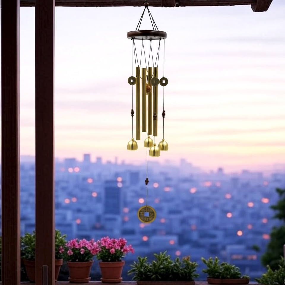 Decorative Wind Chime for Home | Wooden House with Bells Colourful Beads | Positive Energy Balcony Living Room Hall Garden Home Decor (Wind Chimes Metal Bells)