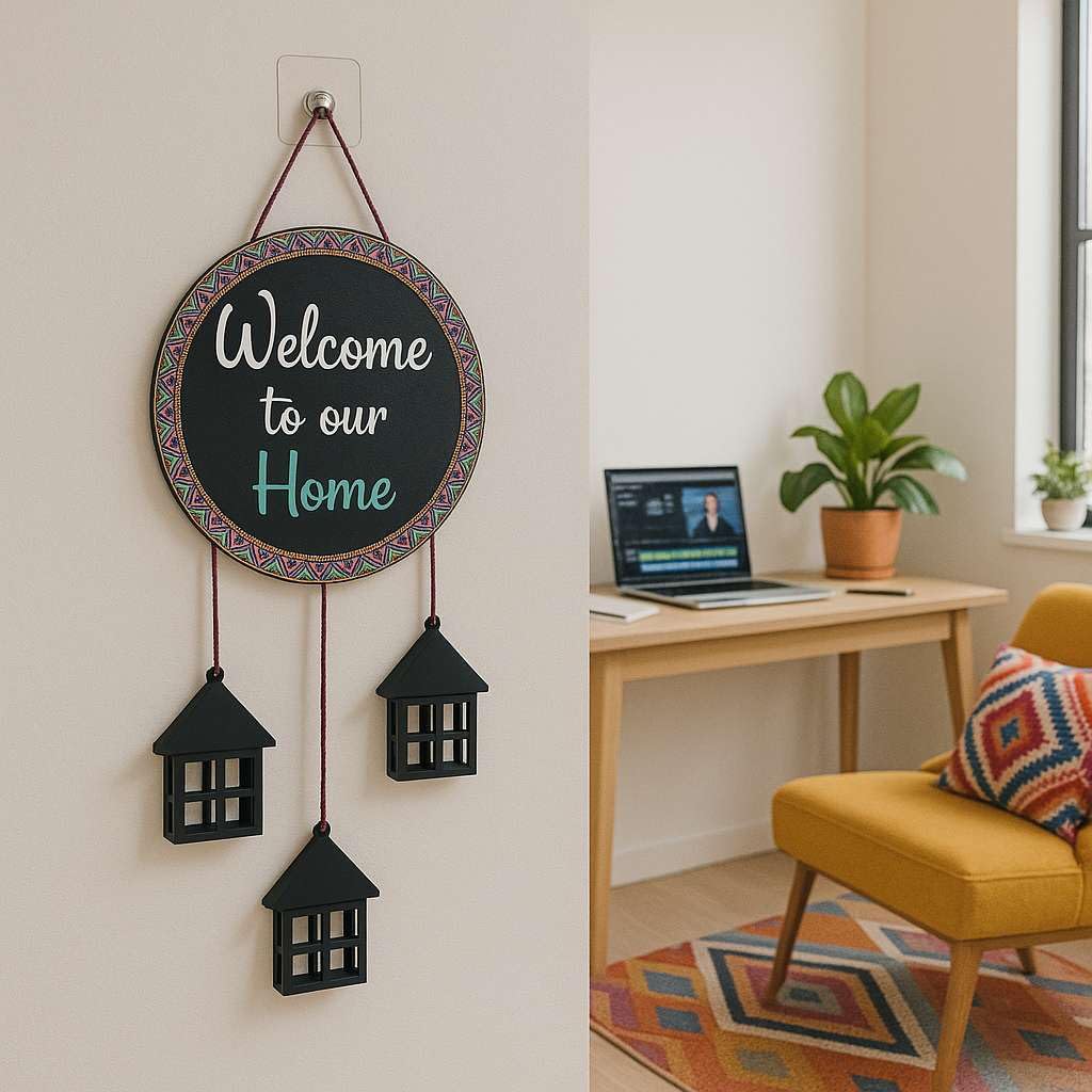 DECORIQUE Wooden Wall Hanging Welcome Sign Decorative Quote Board For Home, Door, Entrance, Hall & Office - Rustic Wall Art & Housewarming Gift Item,25 Cm