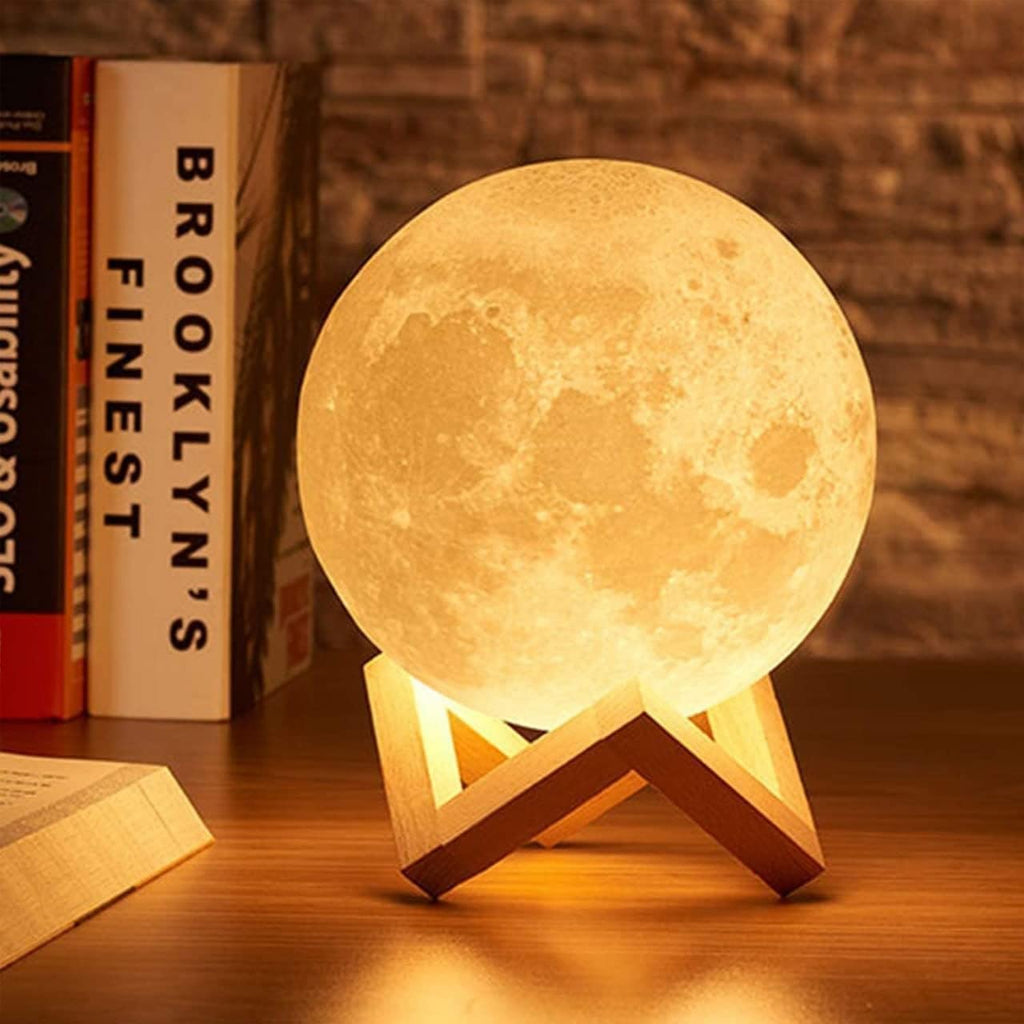 One94Store 3D Moon Lamp 7 Colour Changeable Sensor Moon Night Light Lamp, Touch Control, Moonlight Lamp with Stand & USB for Bedrooms Valentine Gifts, Festival, Wedding Gifts (13 cm) Plastic, LED