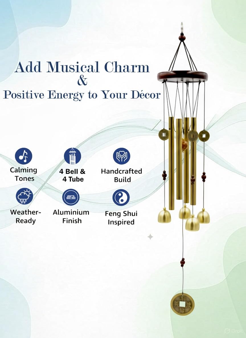 Decorative Wind Chime for Home | Wooden House with Bells Colourful Beads | Positive Energy Balcony Living Room Hall Garden Home Decor (Wind Chimes Metal Bells)