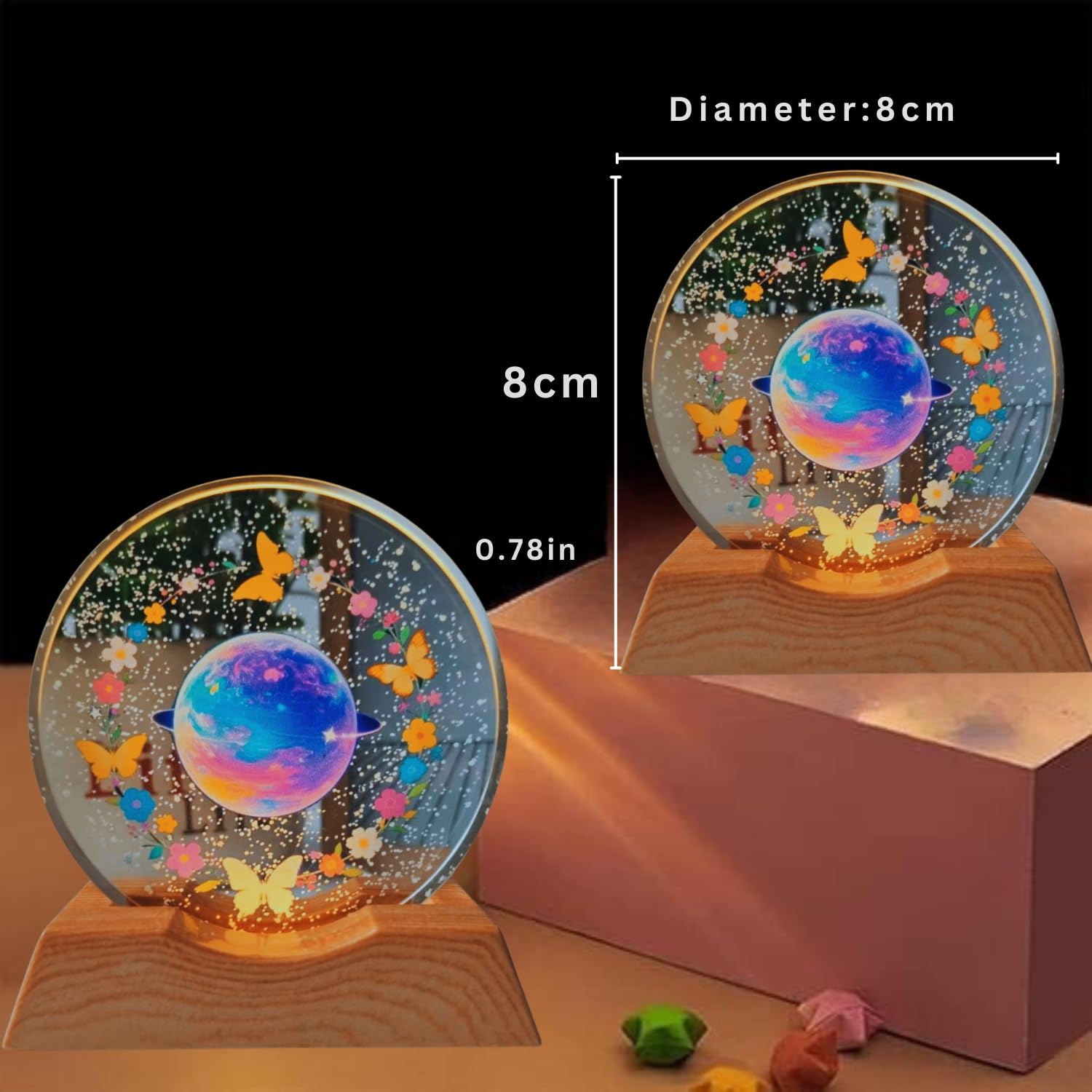 One94Store 3D Acrylic LED Night Light – Warm White & Colorful Planet, Butterfly Designs with Durable Plastic Base, Decorative Table Lamp for Bedroom, Living Room, Kids Room, Study & Home Décor Gifting