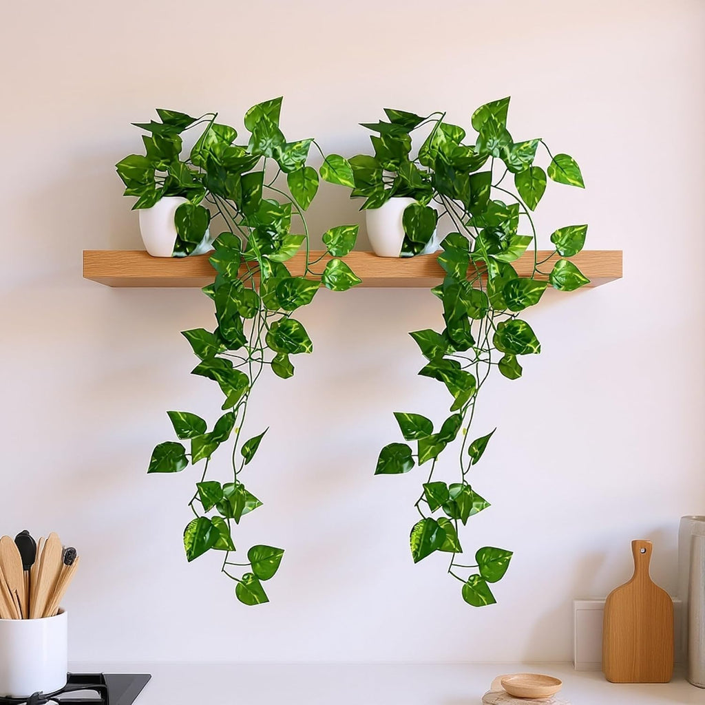 fancymart Pack of 2 Artificial Vine Plants with Small Pot (45 cm) – Natural Touch & Feel Hanging/Falling Greenery for Home & Office Décor
