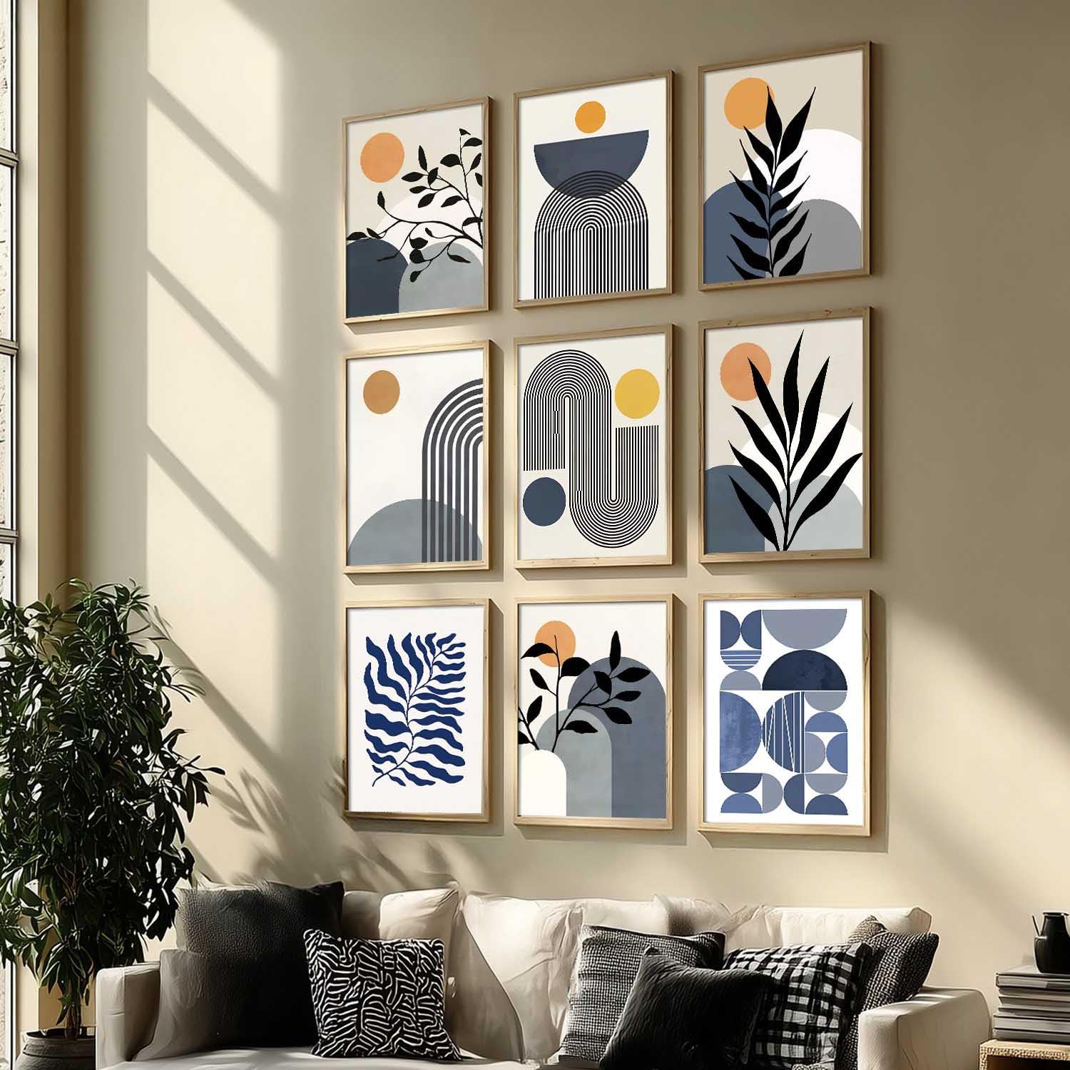 kotart Aesthetic Boho Art Home Decoration Painting | Boho Paintings With Frame For Living Room Bed Room Hotel Wall Decor Digital Reprint Set of 9 (10X13 inch)