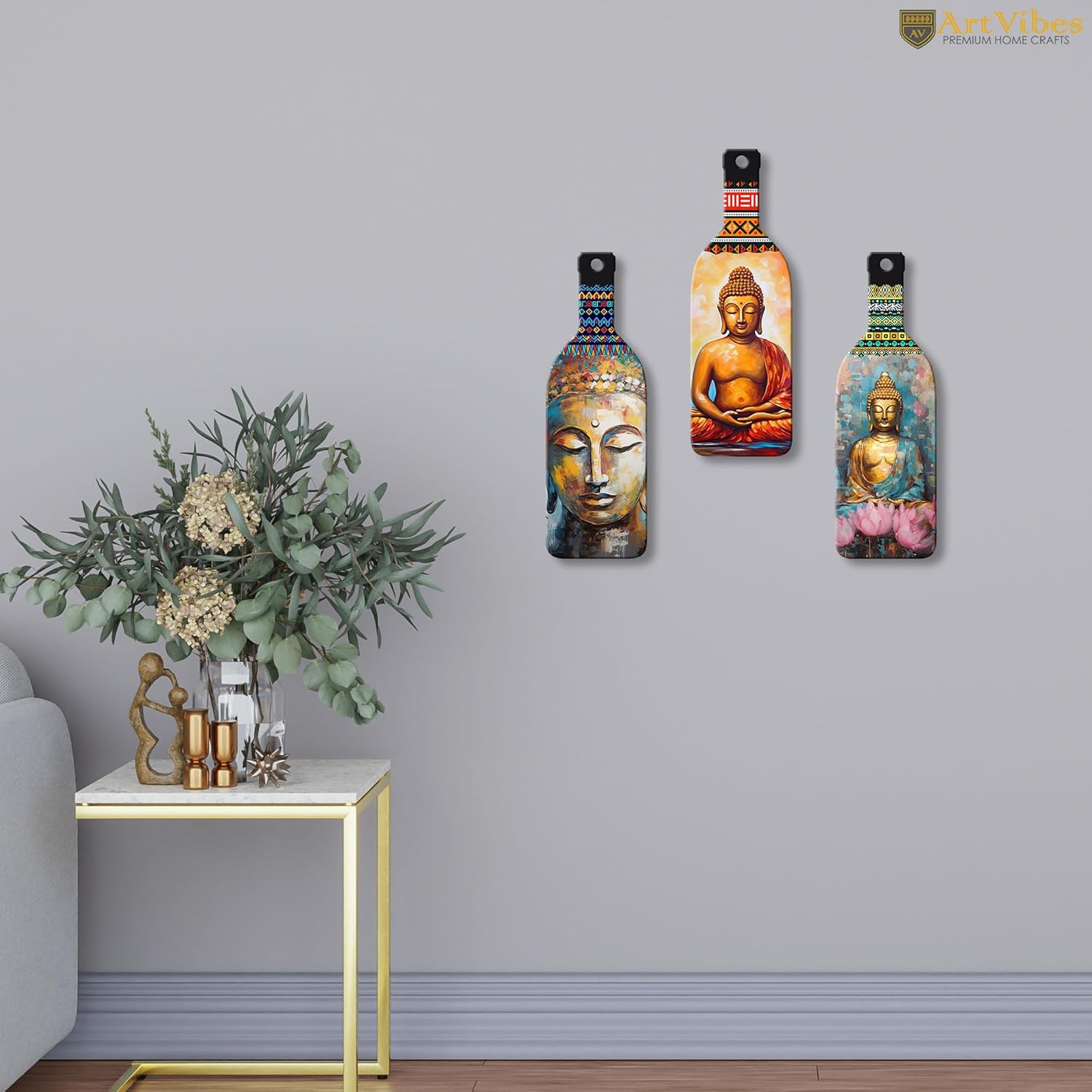 Artvibes Meditating Gautam Buddha Portrait Art Wooden Wall Hanging for Home Decor | Wall Design | Wall Poster | Stylish Sinary | Paintings | Craft For Everyone | Couple Gift | Handmade (WH_9507N)