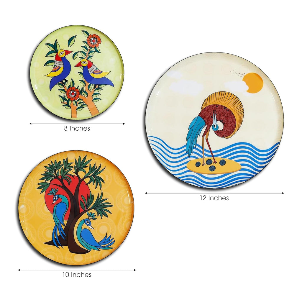 Metal Decorative Wall Plates - Worli Art Design | Set of 3 | Multicolour