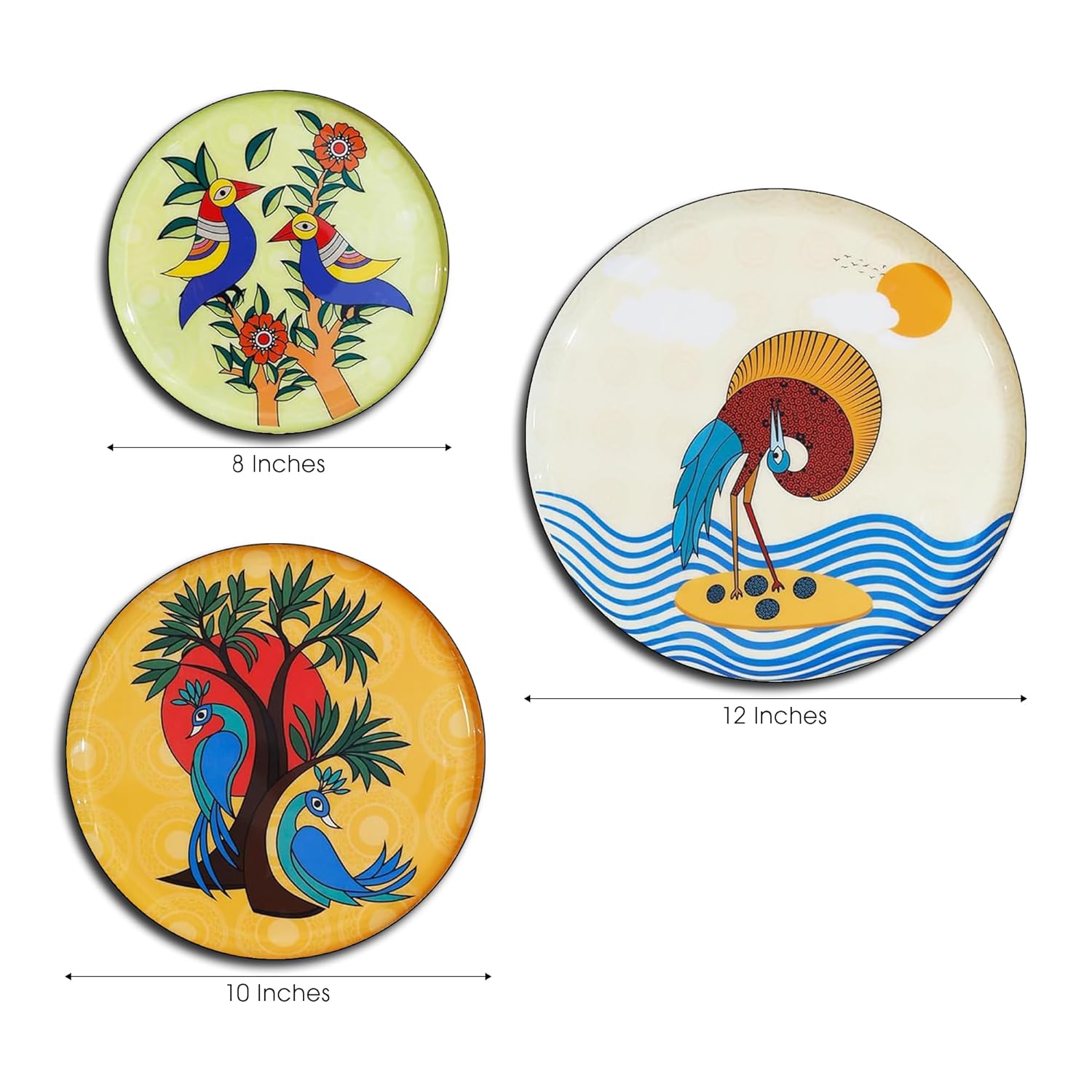 Metal Decorative Wall Plates - Worli Art Design | Set of 3 | Multicolour
