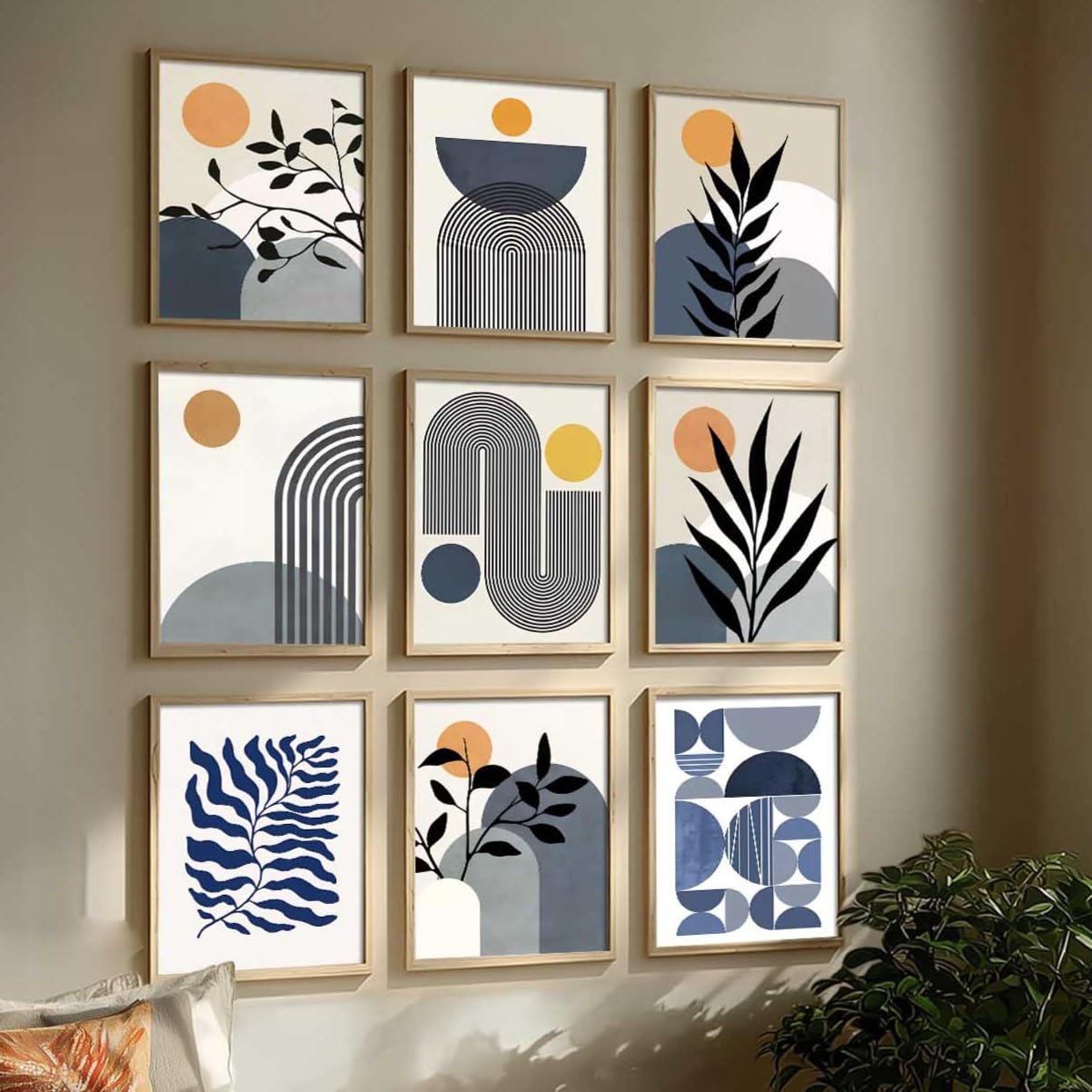kotart Aesthetic Boho Art Home Decoration Painting | Boho Paintings With Frame For Living Room Bed Room Hotel Wall Decor Digital Reprint Set of 9 (10X13 inch)