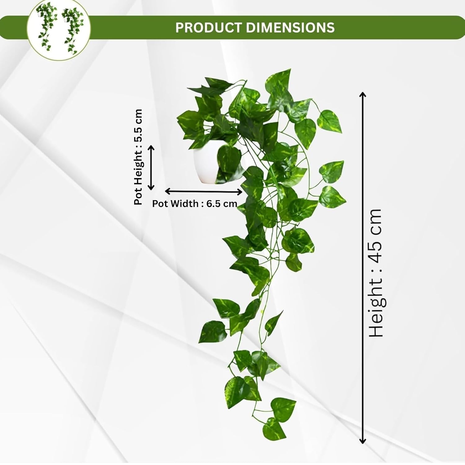 fancymart Pack of 2 Artificial Vine Plants with Small Pot (45 cm) – Natural Touch & Feel Hanging/Falling Greenery for Home & Office Décor