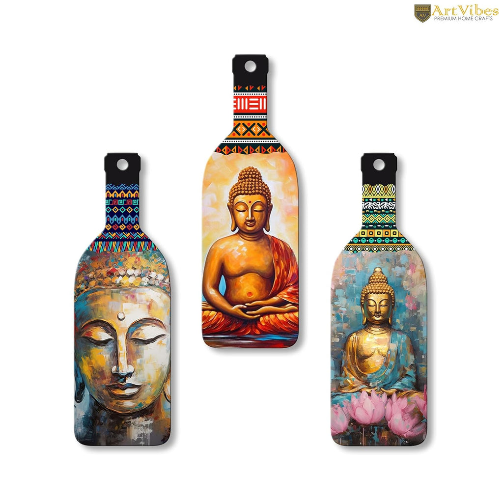 Artvibes Meditating Gautam Buddha Portrait Art Wooden Wall Hanging for Home Decor | Wall Design | Wall Poster | Stylish Sinary | Paintings | Craft For Everyone | Couple Gift | Handmade (WH_9507N)