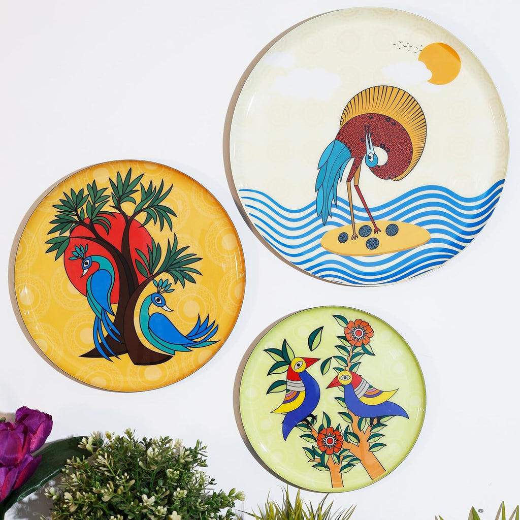 Metal Decorative Wall Plates - Worli Art Design | Set of 3 | Multicolour