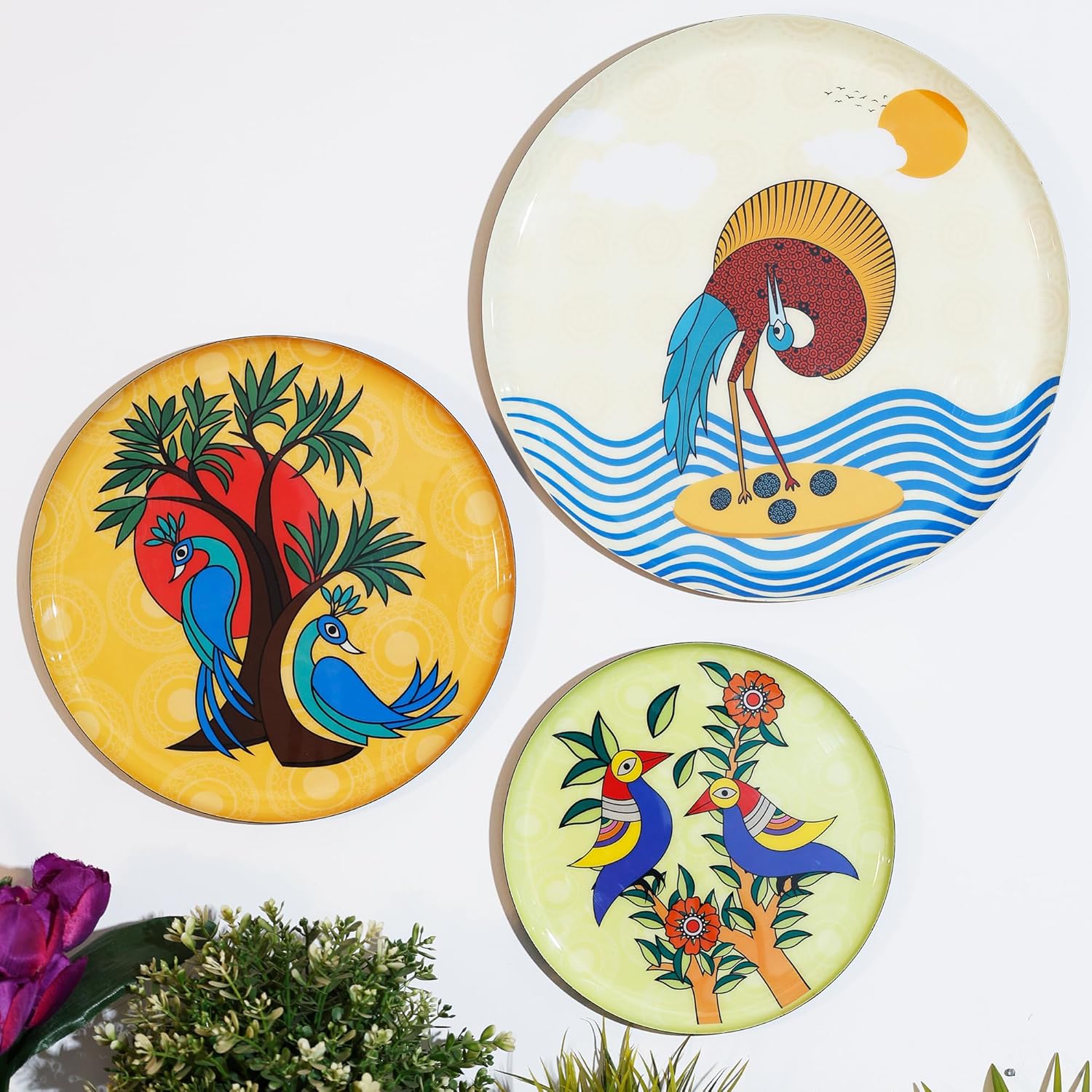 Metal Decorative Wall Plates - Worli Art Design | Set of 3 | Multicolour