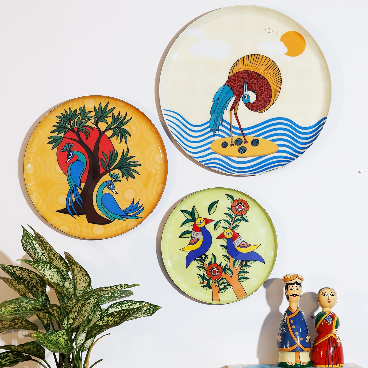 Metal Decorative Wall Plates - Worli Art Design | Set of 3 | Multicolour