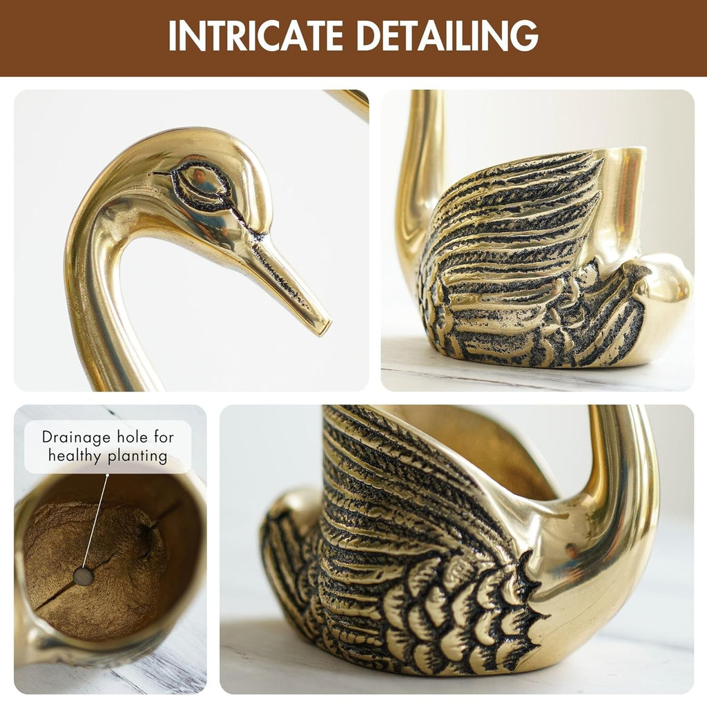 BEHOMA Aluminium Pair of Swans with Gift Box for Good Luck | Feng Shui Love Gifts Candle Holder for Home Decor Living Room | Showpiece Anniversary Wedding Gifts for Couple (Candles not Included) Gold