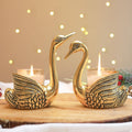 BEHOMA Aluminium Pair of Swans with Gift Box for Good Luck | Feng Shui Love Gifts Candle Holder for Home Decor Living Room | Showpiece Anniversary Wedding Gifts for Couple (Candles not Included) Gold