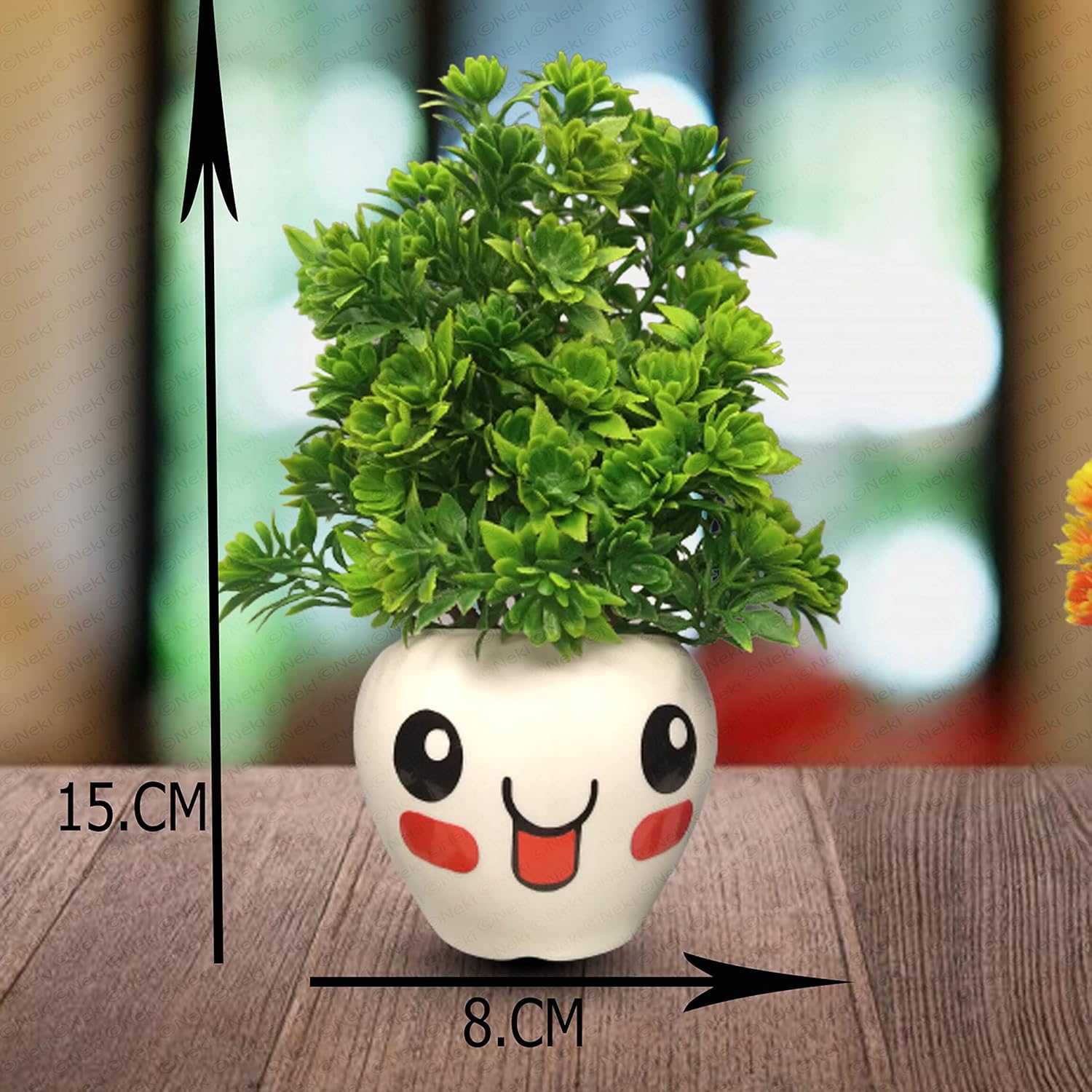 NEKI Set of 3 Artificial Plant Pots Faux Plants with Pot Set of 3 Small Size Studio Plants for Home Decor, Living Room, Balcony, (Green) Plastic