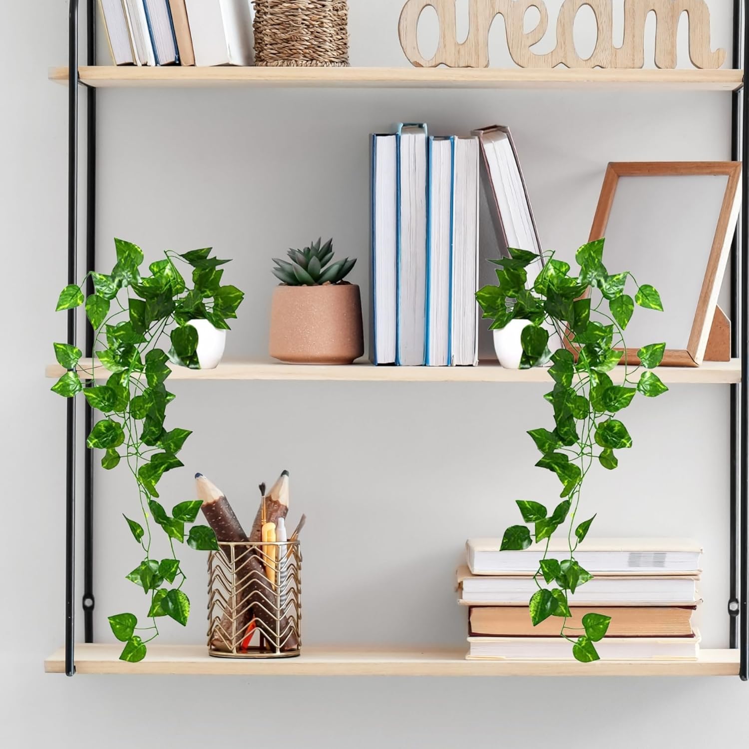 fancymart Pack of 2 Artificial Vine Plants with Small Pot (45 cm) – Natural Touch & Feel Hanging/Falling Greenery for Home & Office Décor