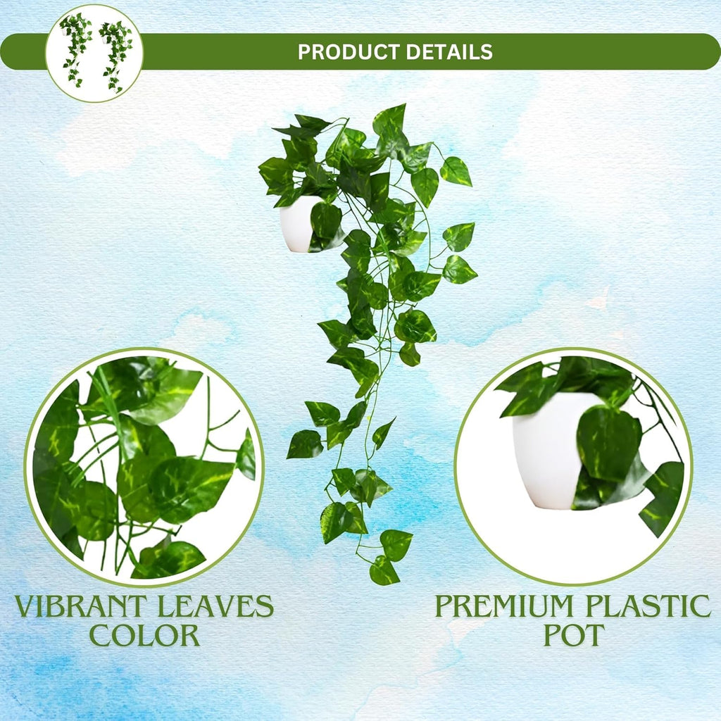 fancymart Pack of 2 Artificial Vine Plants with Small Pot (45 cm) – Natural Touch & Feel Hanging/Falling Greenery for Home & Office Décor
