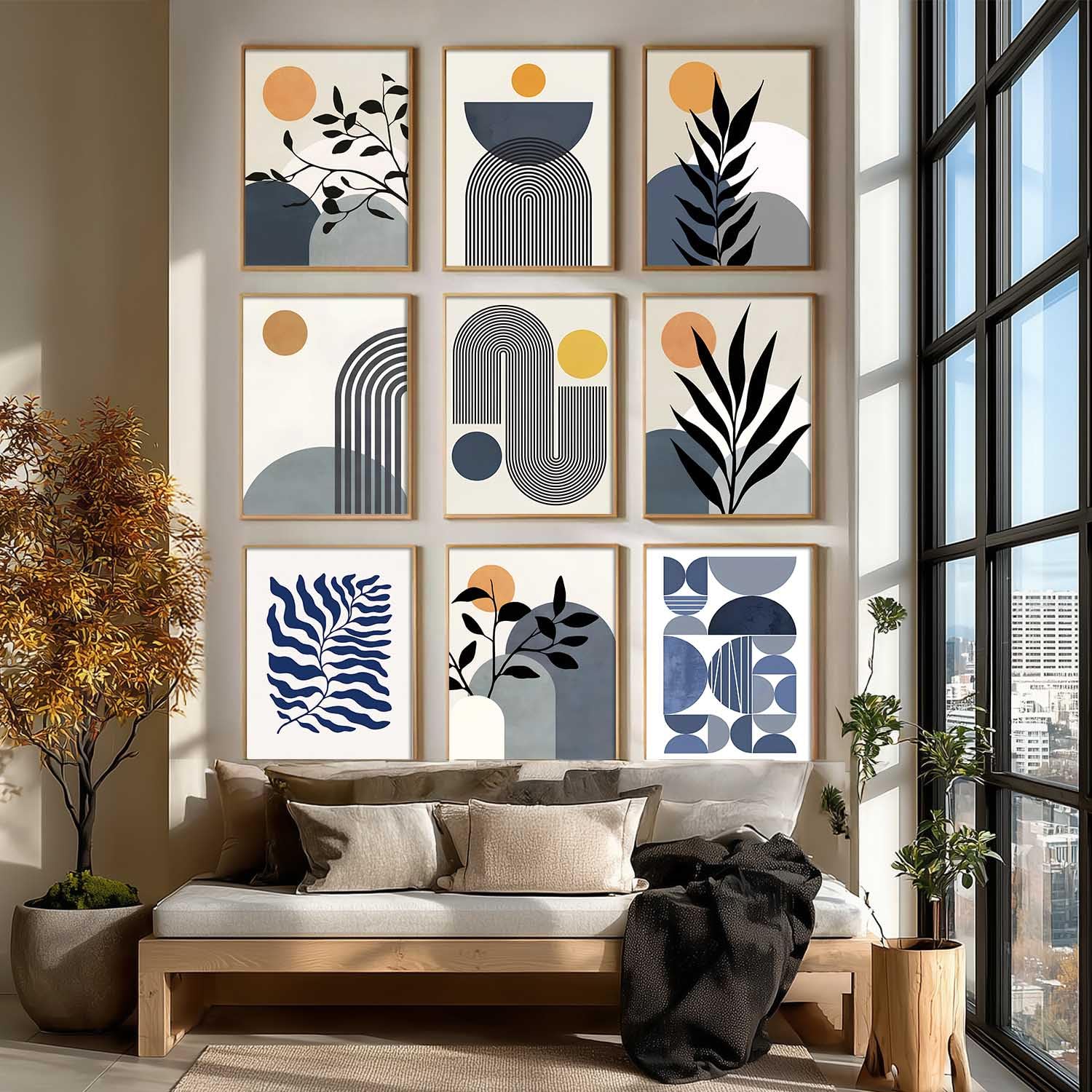 kotart Aesthetic Boho Art Home Decoration Painting | Boho Paintings With Frame For Living Room Bed Room Hotel Wall Decor Digital Reprint Set of 9 (10X13 inch)