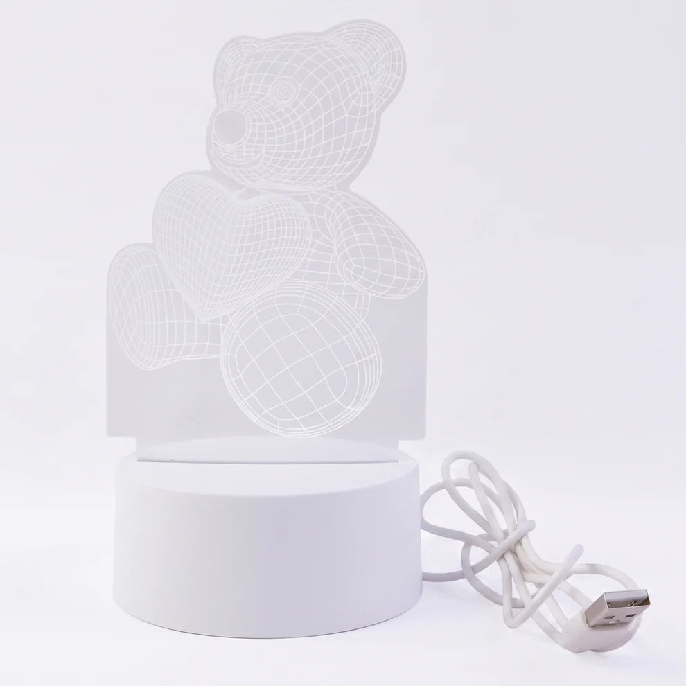 3D Teddy Bear LED Night Lamp | Acrylic Illusion Table Light for Bedroom & Kids Room