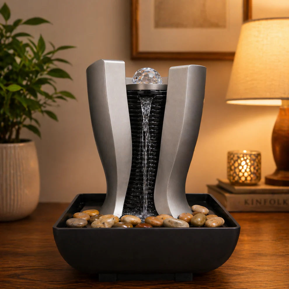 Indoor Water Fountain with LED Light | Tabletop Zen Fountain for Home & Office Decor