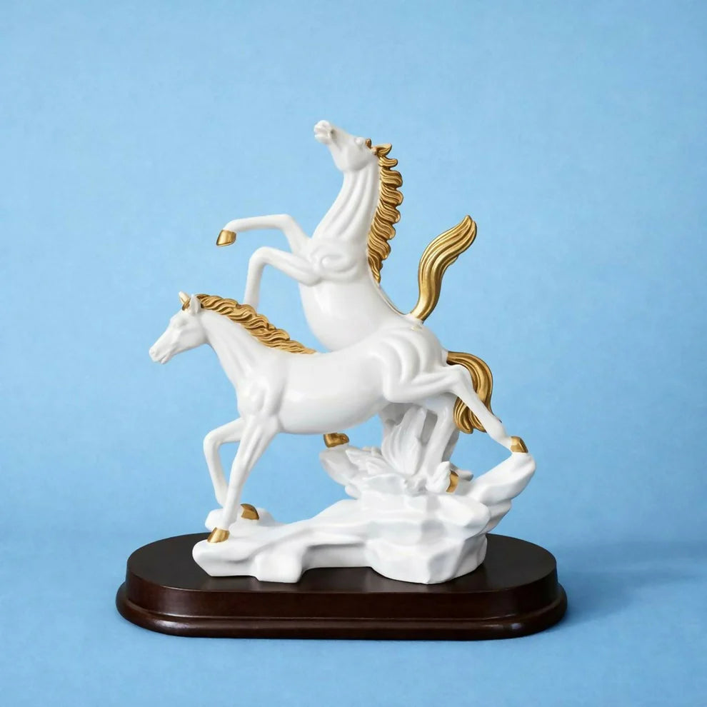 Golden Horse Couple Showpiece | Luxury Home Decor Statue for Living Room & Office