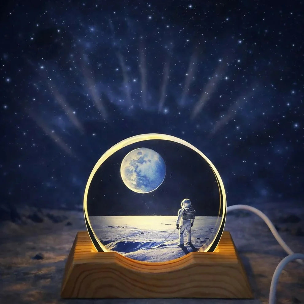 Astronaut Moon LED Acrylic Night Lamp | Space-Themed Decorative Table Light