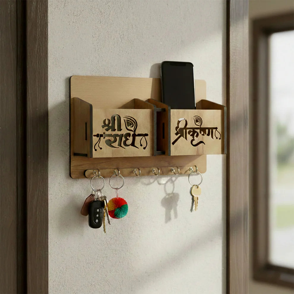Wooden Wall-Mounted Key Holder with Mobile Stand