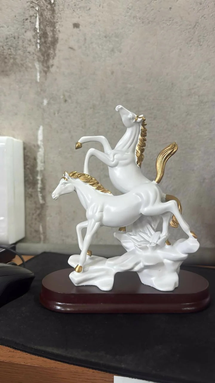 Golden Horse Couple Showpiece | Luxury Home Decor Statue for Living Room & Office