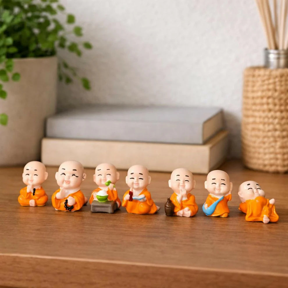 Set of 6 Cute Monk Miniature Showpieces | Spiritual Home & Office Desk Decor