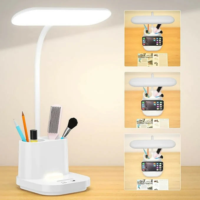 LED Desk Lamp with Pen Holder & Mobile Stand | 360° Flexible Study Table Light
