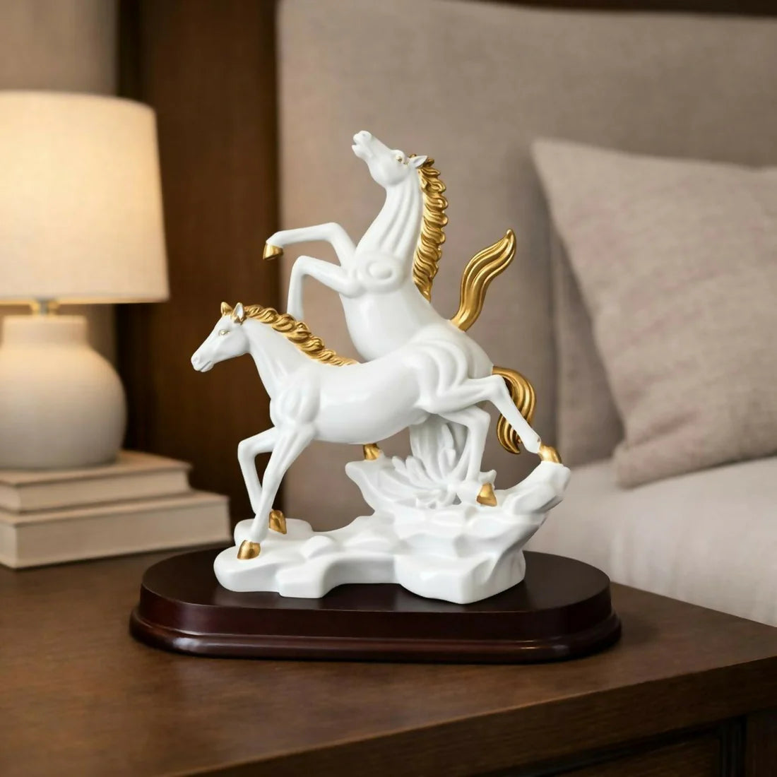 Golden Horse Couple Showpiece | Luxury Home Decor Statue for Living Room & Office