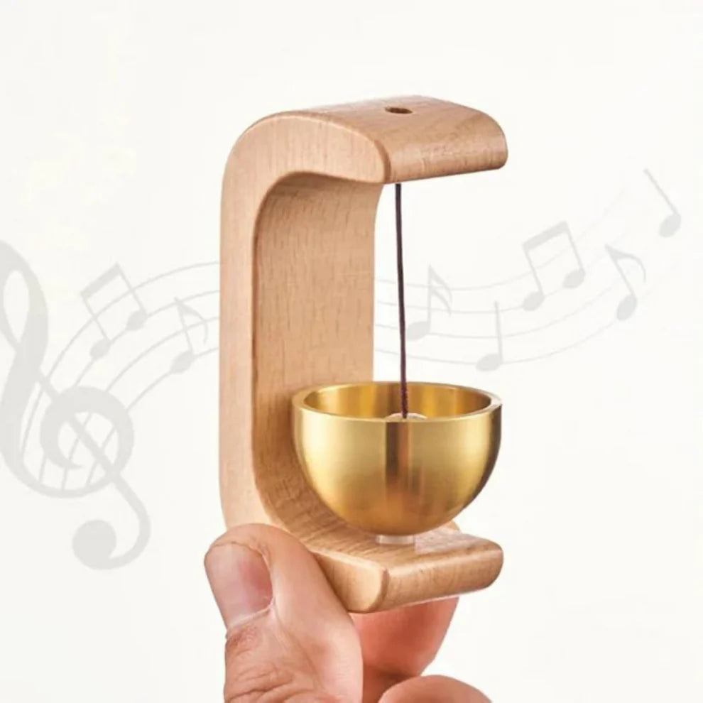 Wooden Meditation Bell | Handcrafted Brass Desk Bell for Mindfulness & Home Decor