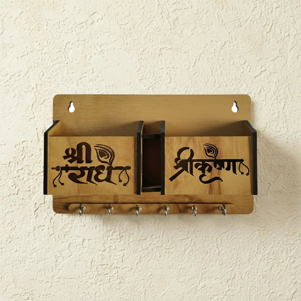Wooden Wall-Mounted Key Holder with Mobile Stand