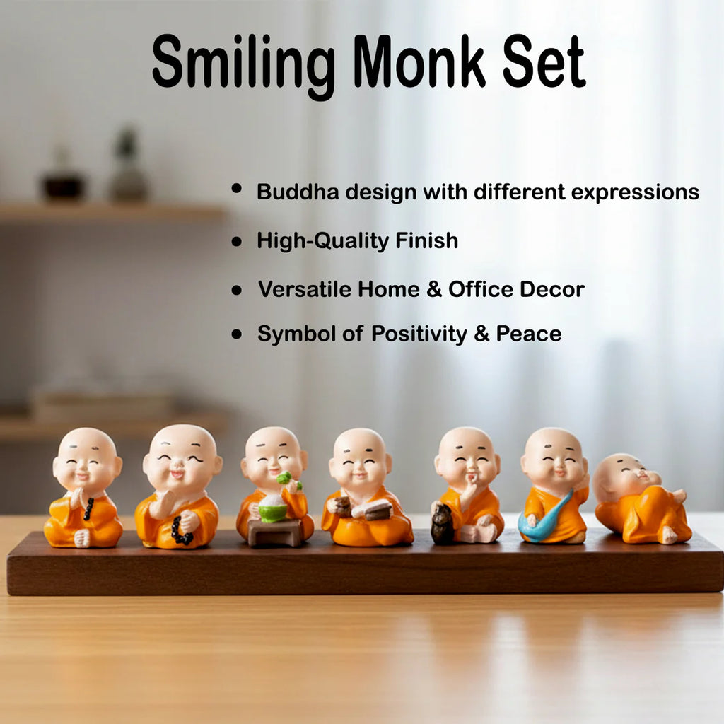 Set of 6 Cute Monk Miniature Showpieces | Spiritual Home & Office Desk Decor